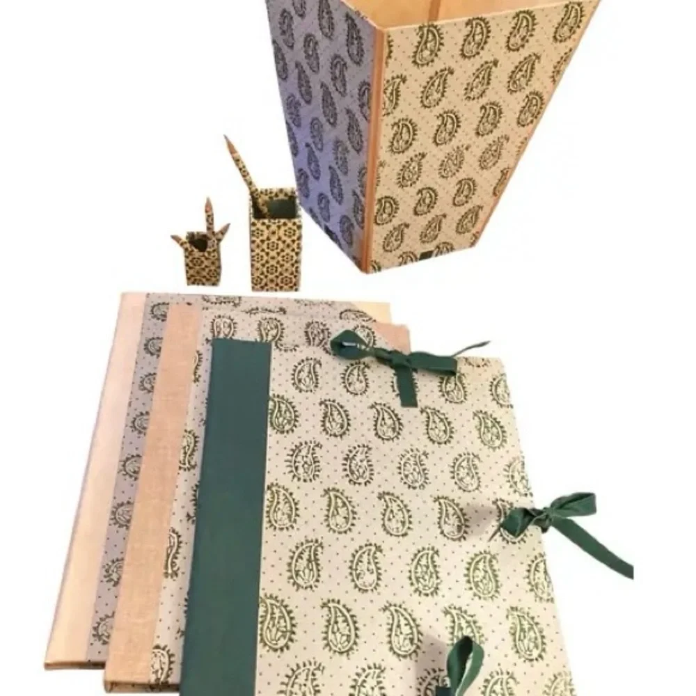 Vintage Italian Handmade bookbinders paper desk office organizers, 6 pieces plus